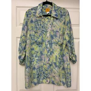 Ruby Rd Woman 1X Tie Dye Button Front Blouse Roll Tab Sleeve Rayon Top
